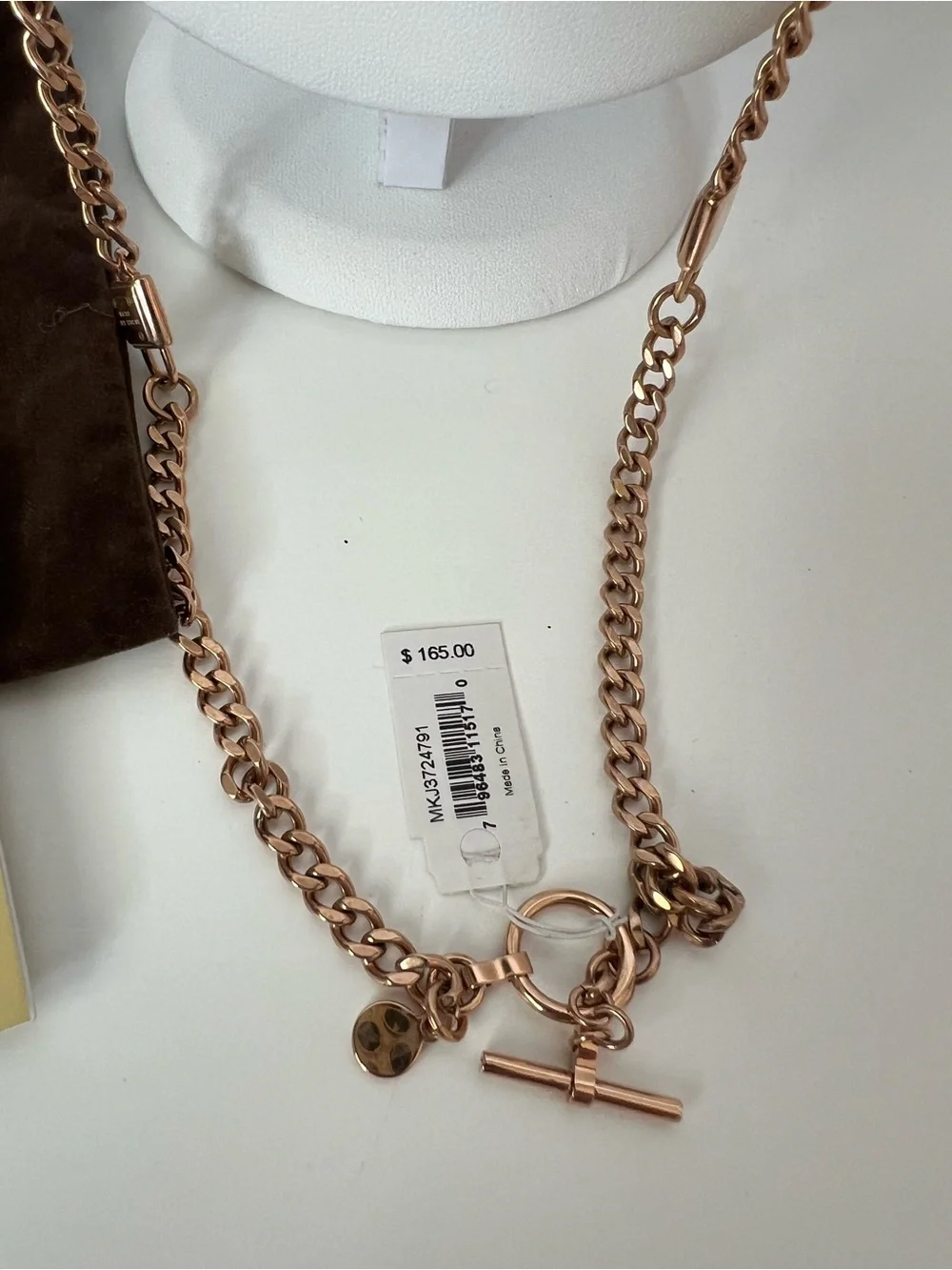 NWT Michael Kors Rose Gold Tone Logo Station 32” Necklace